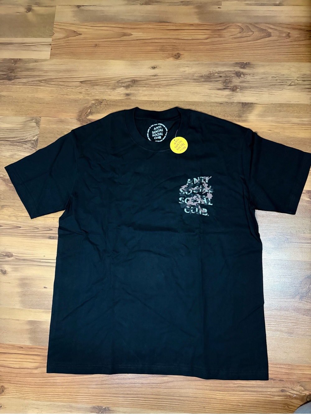 Anti Social Social Club Black Tee with Green Camo Logo